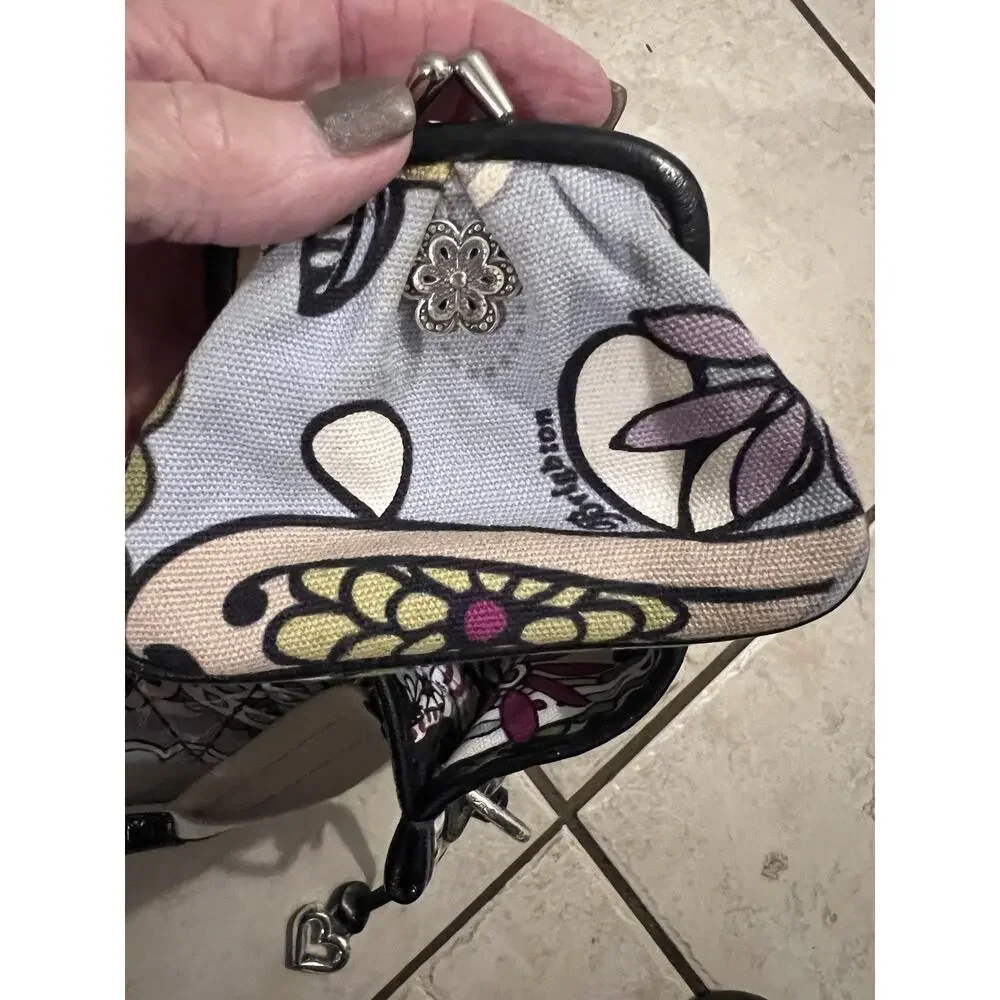 Brighton Blue Purple Floral Paisley Quilted Vinyl Covered Tote Bag 17x10x6 - Picture 15 of 16